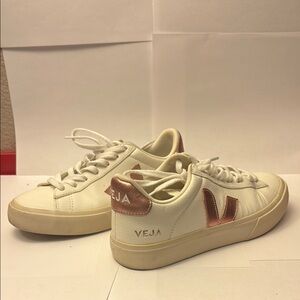 Veja White and Rose Gold Sneakers